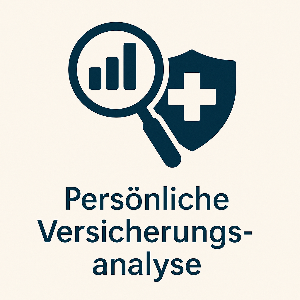 Symbol einer Lupe mit Schild und Statistik für persönliche Versicherungsanalyse