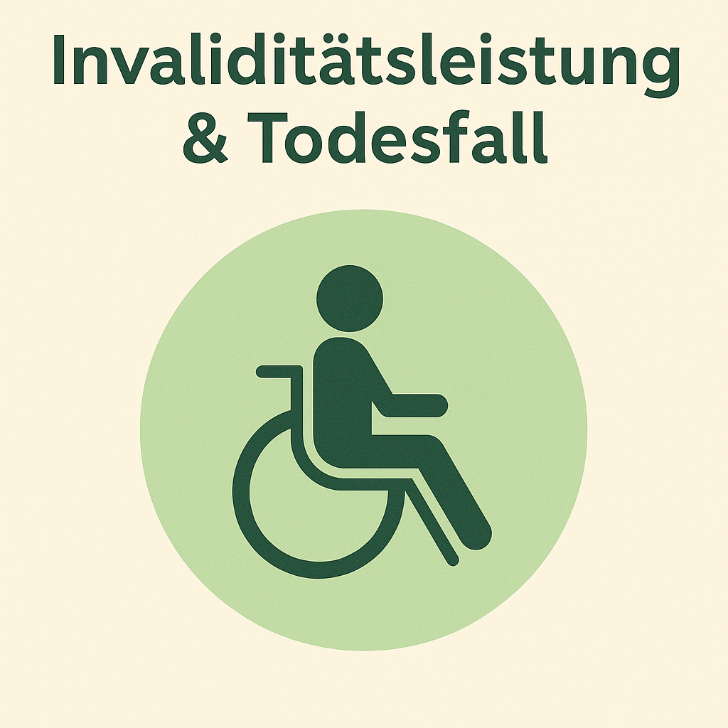 Illustration zeigt das Thema Invaliditätsleistung und Todesfall in der Reiseunfallversicherung, mit Symbolen für medizinische Hilfe und Versicherungsschutz